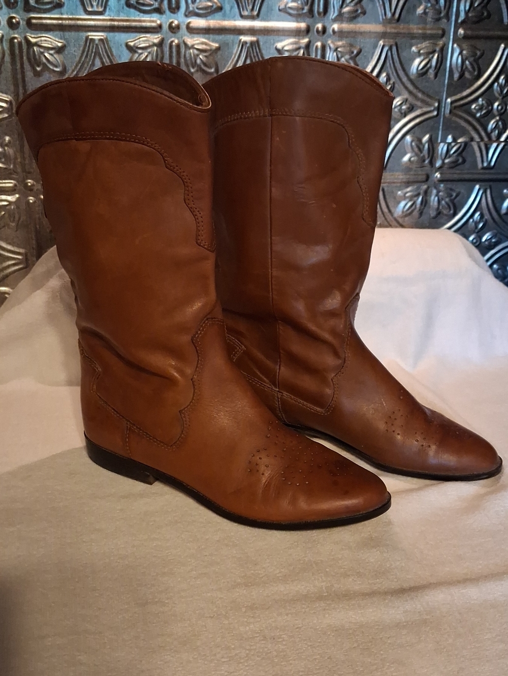 Bass Tan Leather Western Boots - Women's Size 7.5